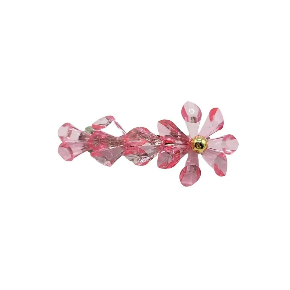 Pink Lucite Large Flower Bead Beaded Vintage Hair Clip Accessory